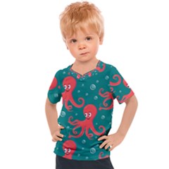 Cute Smiling Red Octopus Swimming Underwater Kids  Sports Tee