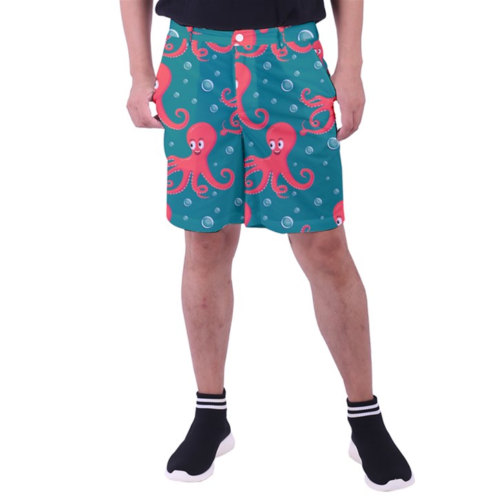 Cute Smiling Red Octopus Swimming Underwater Men s Pocket Shorts