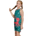 Cute Smiling Red Octopus Swimming Underwater Kids  Halter Collar Waist Tie Chiffon Dress View2