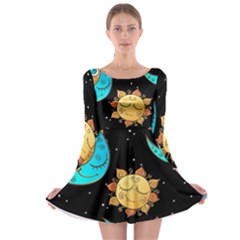 Seamless Pattern With Sun Moon Children Long Sleeve Skater Dress by Pakemis