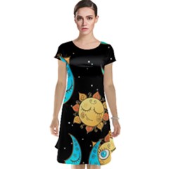 Seamless Pattern With Sun Moon Children Cap Sleeve Nightdress by Pakemis