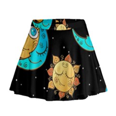 Seamless Pattern With Sun Moon Children Mini Flare Skirt by Pakemis