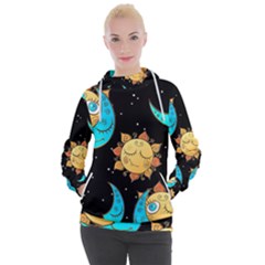 Seamless Pattern With Sun Moon Children Women s Hooded Pullover