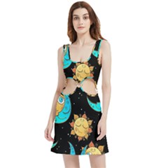 Seamless Pattern With Sun Moon Children Velour Cutout Dress