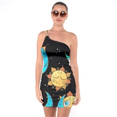 Seamless Pattern With Sun Moon Children One Soulder Bodycon Dress