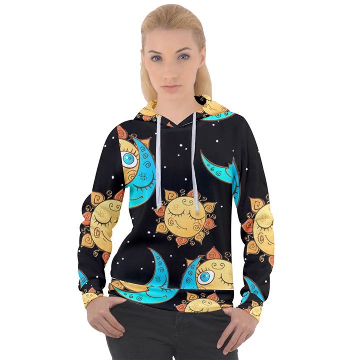 Seamless Pattern With Sun Moon Children Women s Overhead Hoodie