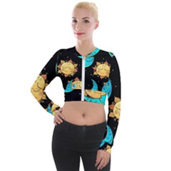 Seamless Pattern With Sun Moon Children Long Sleeve Cropped Velvet Jacket by Pakemis