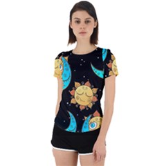 Seamless Pattern With Sun Moon Children Back Cut Out Sport Tee