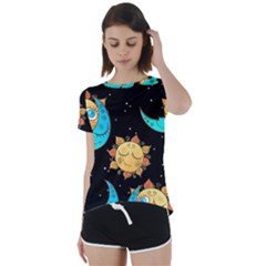 Seamless Pattern With Sun Moon Children Short Sleeve Open Back Tee