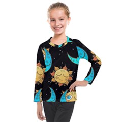 Seamless Pattern With Sun Moon Children Kids  Long Mesh Tee