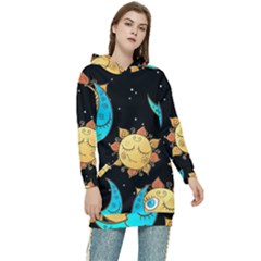 Seamless Pattern With Sun Moon Children Women s Long Oversized Pullover Hoodie