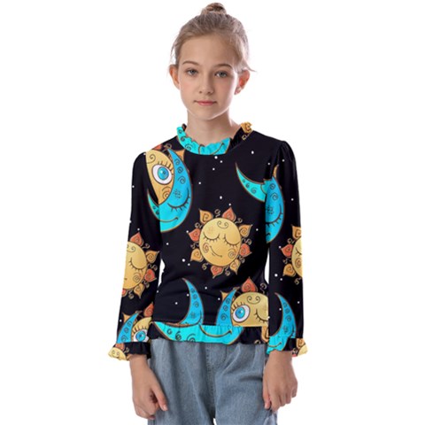 Seamless Pattern With Sun Moon Children Kids  Frill Detail Tee by Pakemis