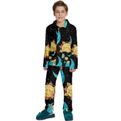 Seamless Pattern With Sun Moon Children Kids  Long Sleeve Velvet Pajamas Set