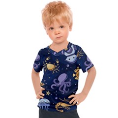 Marine Seamless Pattern Thin Line Memphis Style Kids  Sports Tee