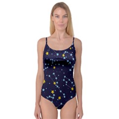 Seamless Pattern With Cartoon Zodiac Constellations Starry Sky Camisole Leotard  by Pakemis