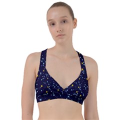 Seamless Pattern With Cartoon Zodiac Constellations Starry Sky Sweetheart Sports Bra by Pakemis