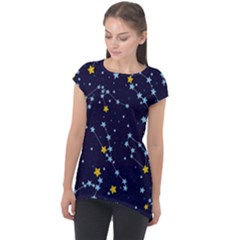 Seamless Pattern With Cartoon Zodiac Constellations Starry Sky Cap Sleeve High Low Top by Pakemis