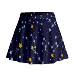 Seamless Pattern With Cartoon Zodiac Constellations Starry Sky Mini Flare Skirt by Pakemis