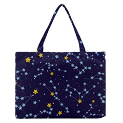 Seamless Pattern With Cartoon Zodiac Constellations Starry Sky Zipper Medium Tote Bag by Pakemis