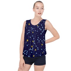 Seamless Pattern With Cartoon Zodiac Constellations Starry Sky Bubble Hem Chiffon Tank Top by Pakemis