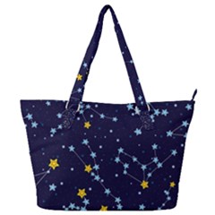 Seamless Pattern With Cartoon Zodiac Constellations Starry Sky Full Print Shoulder Bag by Pakemis