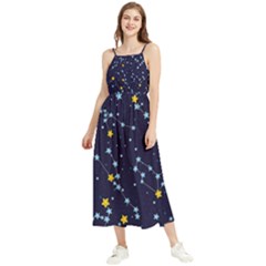 Seamless Pattern With Cartoon Zodiac Constellations Starry Sky Boho Sleeveless Summer Dress