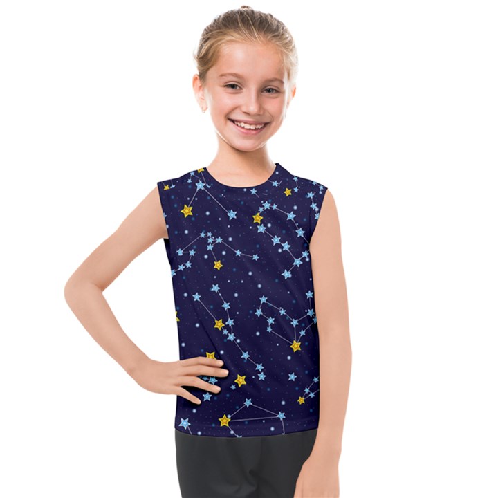 Seamless Pattern With Cartoon Zodiac Constellations Starry Sky Kids  Mesh Tank Top