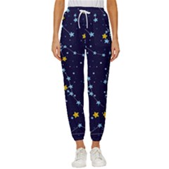 Seamless Pattern With Cartoon Zodiac Constellations Starry Sky Cropped Drawstring Pants by Pakemis