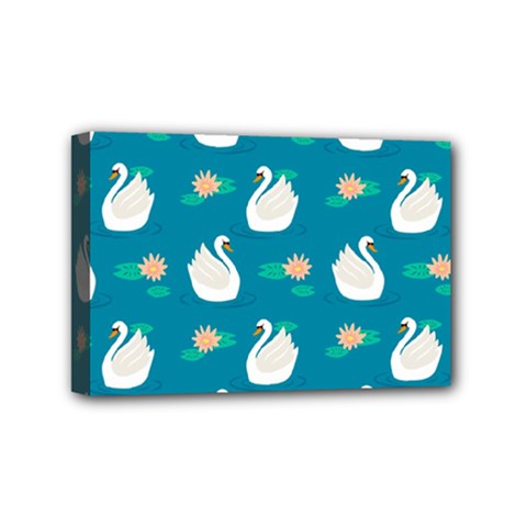 Elegant Swan Pattern With Water Lily Flowers Mini Canvas 6  X 4  (stretched) by Pakemis