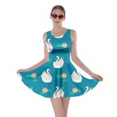 Elegant Swan Pattern With Water Lily Flowers Skater Dress by Pakemis