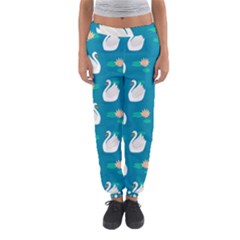 Elegant Swan Pattern With Water Lily Flowers Women s Jogger Sweatpants by Pakemis