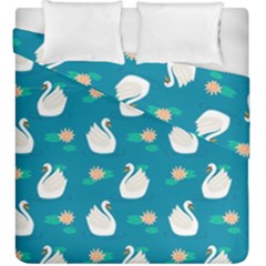 Elegant Swan Pattern With Water Lily Flowers Duvet Cover Double Side (king Size) by Pakemis