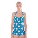 Elegant Swan Pattern With Water Lily Flowers Boyleg Halter Swimsuit  View1