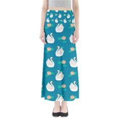 Elegant Swan Pattern With Water Lily Flowers Full Length Maxi Skirt by Pakemis