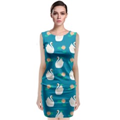 Elegant Swan Pattern With Water Lily Flowers Classic Sleeveless Midi Dress by Pakemis