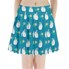 Elegant Swan Pattern With Water Lily Flowers Pleated Mini Skirt by Pakemis