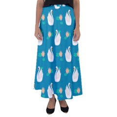 Elegant Swan Pattern With Water Lily Flowers Flared Maxi Skirt by Pakemis