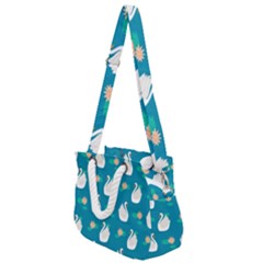 Elegant Swan Pattern With Water Lily Flowers Rope Handles Shoulder Strap Bag by Pakemis