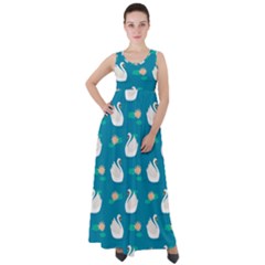 Elegant Swan Pattern With Water Lily Flowers Empire Waist Velour Maxi Dress by Pakemis