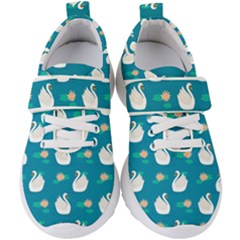 Elegant Swan Pattern With Water Lily Flowers Kids  Velcro Strap Shoes