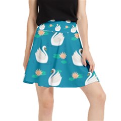 Elegant Swan Pattern With Water Lily Flowers Waistband Skirt by Pakemis