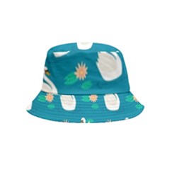 Elegant Swan Pattern With Water Lily Flowers Inside Out Bucket Hat (kids) by Pakemis