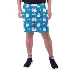 Elegant Swan Pattern With Water Lily Flowers Men s Pocket Shorts by Pakemis