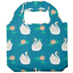 Elegant Swan Pattern With Water Lily Flowers Foldable Grocery Recycle Bag by Pakemis