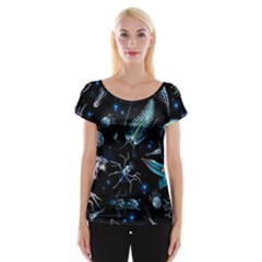 Colorful Abstract Pattern Consisting Glowing Lights Luminescent Images Marine Plankton Dark Backgrou Cap Sleeve Top by Pakemis