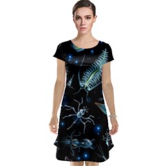 Colorful Abstract Pattern Consisting Glowing Lights Luminescent Images Marine Plankton Dark Backgrou Cap Sleeve Nightdress by Pakemis