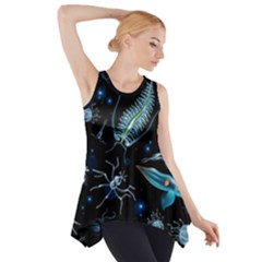 Colorful Abstract Pattern Consisting Glowing Lights Luminescent Images Marine Plankton Dark Backgrou Side Drop Tank Tunic by Pakemis