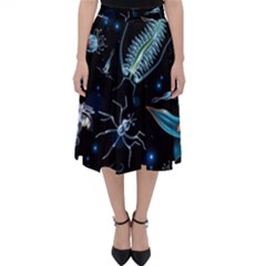 Colorful Abstract Pattern Consisting Glowing Lights Luminescent Images Marine Plankton Dark Backgrou Classic Midi Skirt by Pakemis