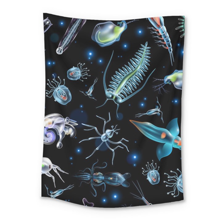 Colorful Abstract Pattern Consisting Glowing Lights Luminescent Images Marine Plankton Dark Backgrou Medium Tapestry