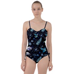 Colorful Abstract Pattern Consisting Glowing Lights Luminescent Images Marine Plankton Dark Backgrou Sweetheart Tankini Set by Pakemis